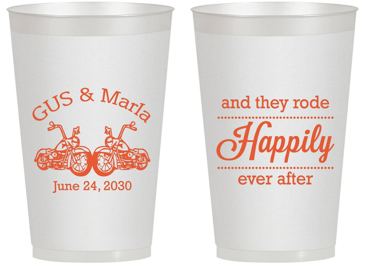 Personalized Wedding 14 oz Frosted Cups - Happily Ever After Motorcycle | 200