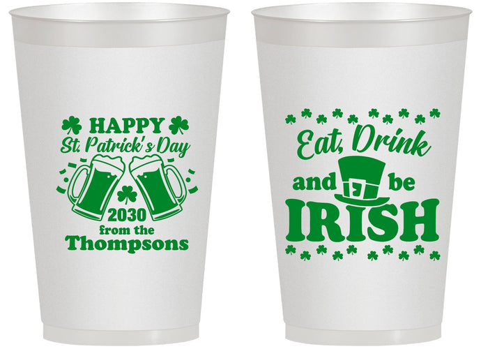 Personalized St Patricks Day 14 oz Frosted Cups - Eat Drink Be Irish | 200002