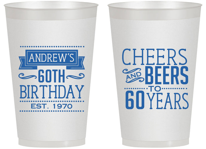 Personalized Birthday 14 oz Frosted Cups - Cheers Beers To 60 Years | 20001