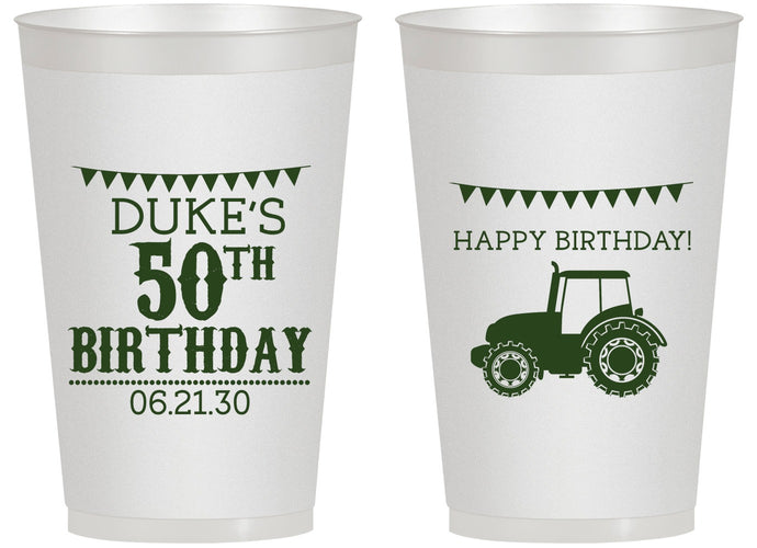 Personalized Birthday 14 oz Frosted Cups - 50th Tractor | 20005
