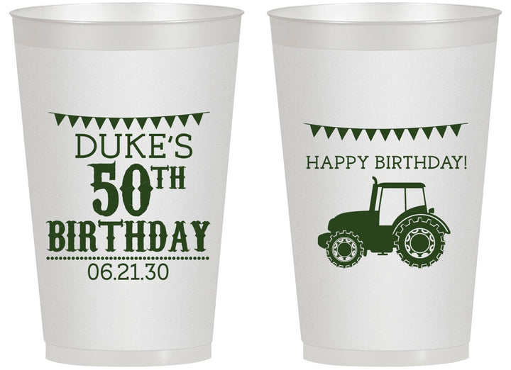 Personalized Birthday 14 oz Frosted Cups - 50th Tractor | 20005