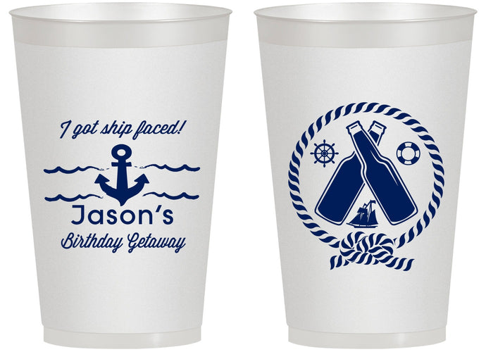 Personalized Birthday 14 oz Frosted Cups - Ship Faced Nautical | 20024