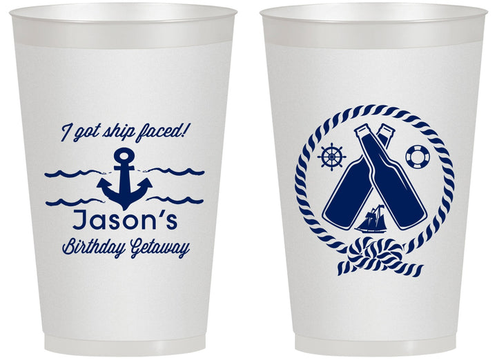 Personalized Birthday 14 oz Frosted Cups - Ship Faced Nautical | 20024