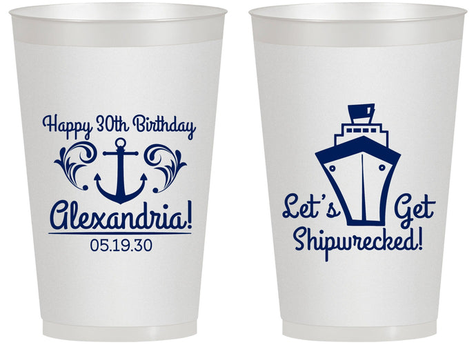 Personalized Birthday 14 oz Frosted Cups - 30th Shipwrecked | 20026