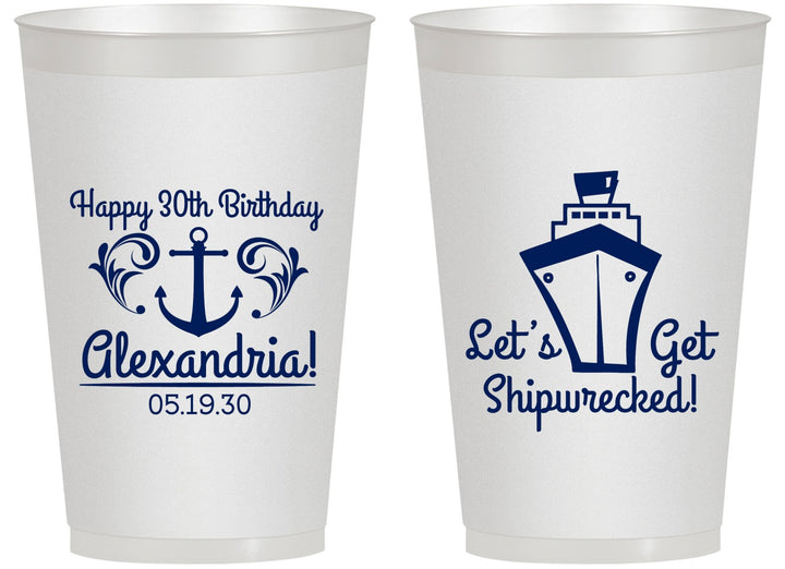 Personalized Birthday 14 oz Frosted Cups - 30th Shipwrecked | 20026