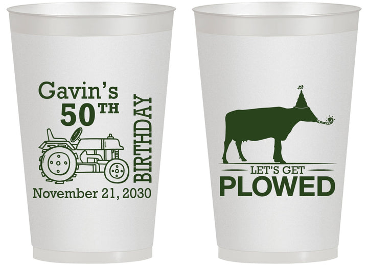Personalized Birthday 14 oz Frosted Cups - 50th Lets Get Plowed | 20037
