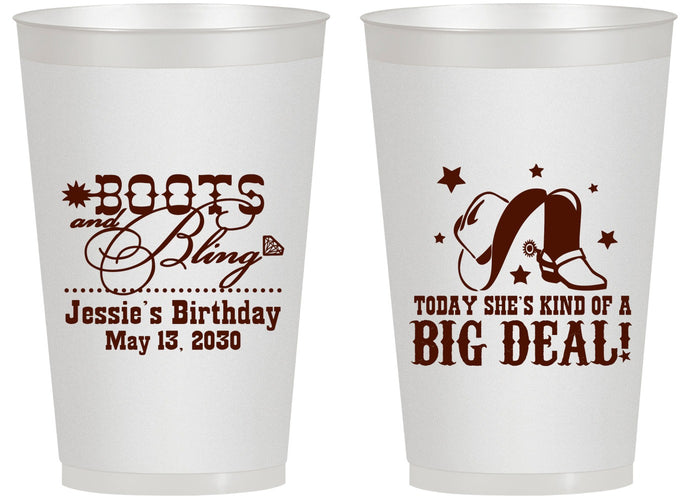 Personalized Birthday 14 oz Frosted Cups - Boots And Bling | 20038