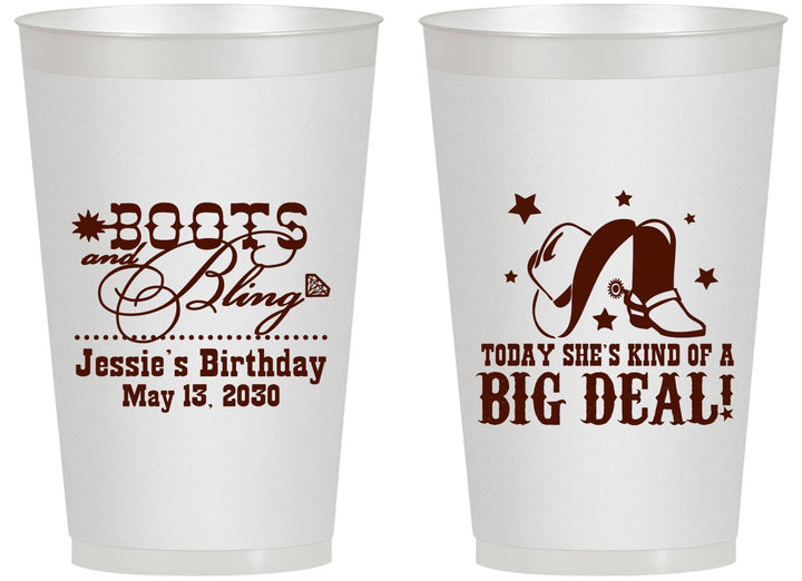 Personalized Birthday 14 oz Frosted Cups - Boots And Bling | 20038