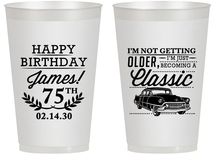 Personalized Birthday 14 oz Frosted Cups - 75th Classic Car | 20055