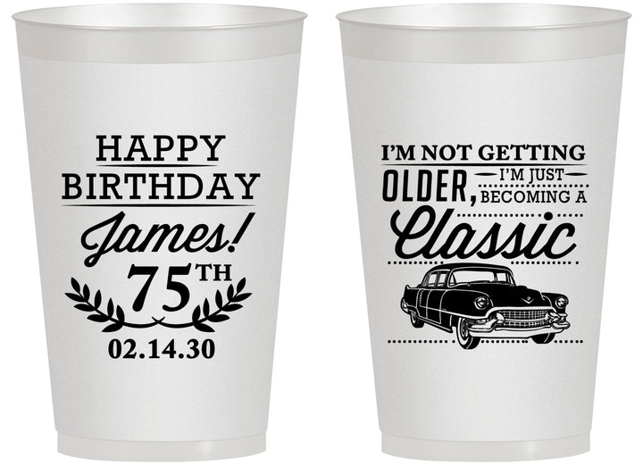 Personalized Birthday 14 oz Frosted Cups - 75th Classic Car | 20055