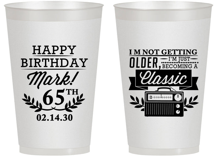 Personalized Birthday 14 oz Frosted Cups - 65th Classic Radio | 20056