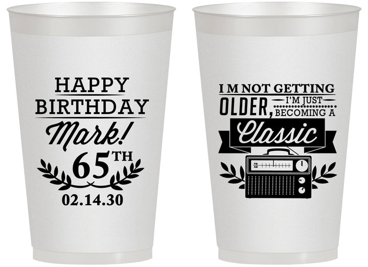 Personalized Birthday 14 oz Frosted Cups - 65th Classic Radio | 20056