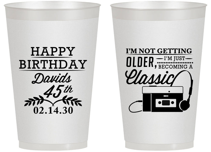 Personalized Birthday 14 oz Frosted Cups - 45th Cassette Tape | 20059