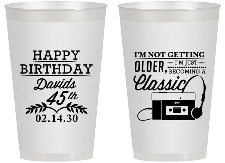 Personalized Birthday 14 oz Frosted Cups - 45th Cassette Tape | 20059
