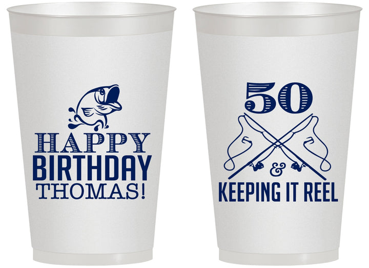 Personalized Birthday 14 oz Frosted Cups - 50th Keeping It Reel | 20066