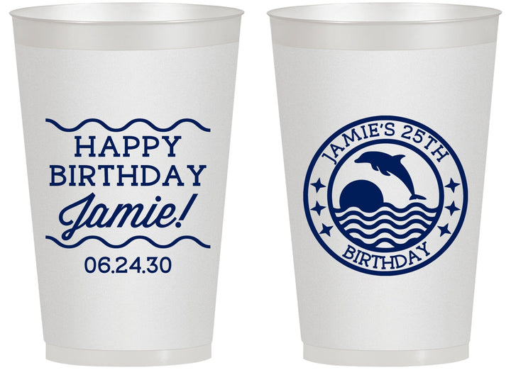 Personalized Birthday 14 oz Frosted Cups - 25th Dolphins | 20077