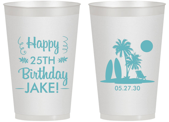 Personalized Birthday 14 oz Frosted Cups - 25th Beach | 20079