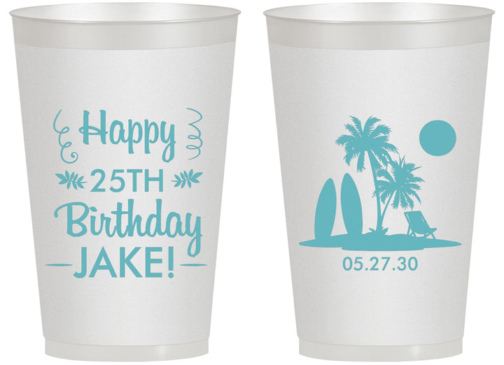 Personalized Birthday 14 oz Frosted Cups - 25th Beach | 20079