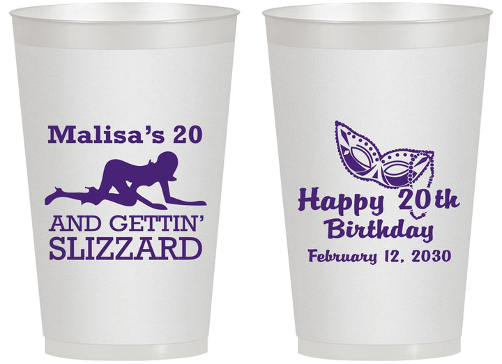 Personalized Birthday 14 oz Frosted Cups - 20th Mardi Gras | 20084