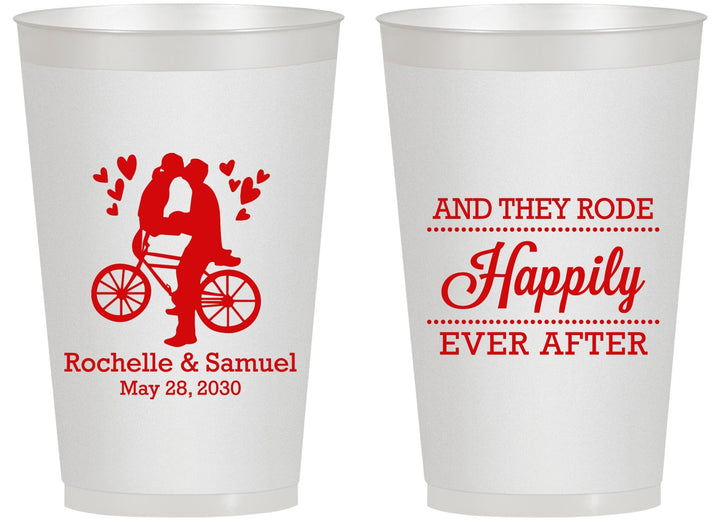 Personalized Wedding 14 oz Frosted Cups - Happily Ever After Bicycle | 201
