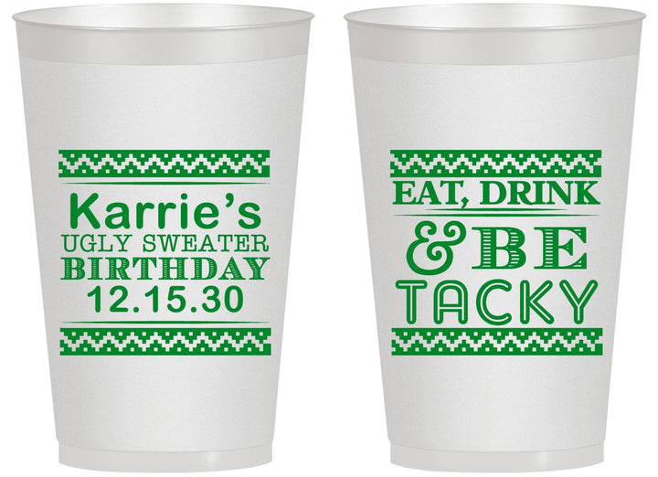 Personalized Birthday 14 oz Frosted Cups - Christmas Eat Drink Tacky | 20137