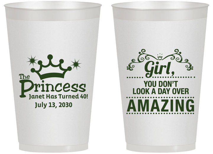 Personalized Birthday 14 oz Frosted Cups - 40th Princess | 20152