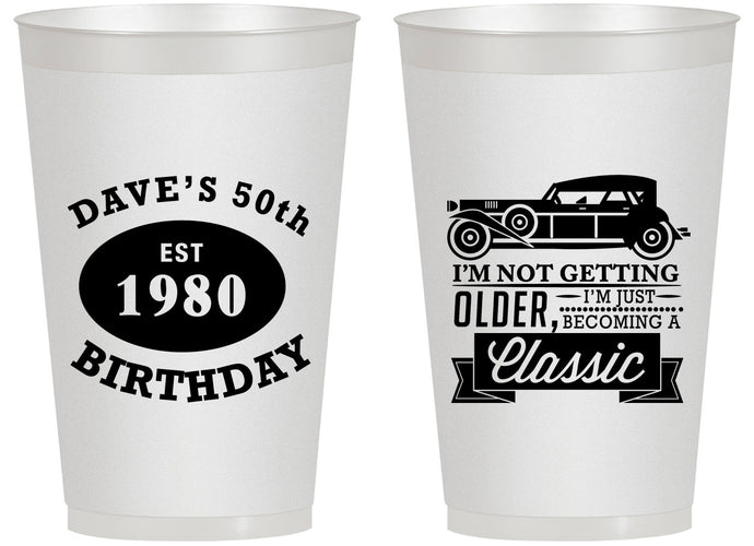 Personalized Birthday 14 oz Frosted Cups - 50th Classic Car | 20156