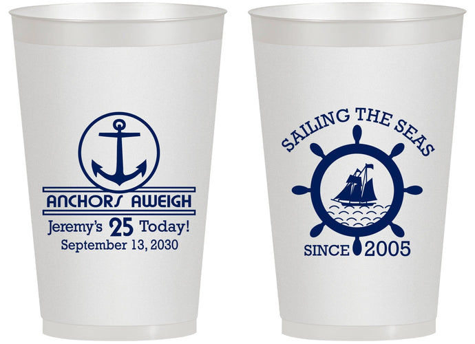 Personalized Birthday 14 oz Frosted Cups - 25th Nautical | 20168