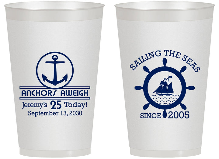 Personalized Birthday 14 oz Frosted Cups - 25th Nautical | 20168