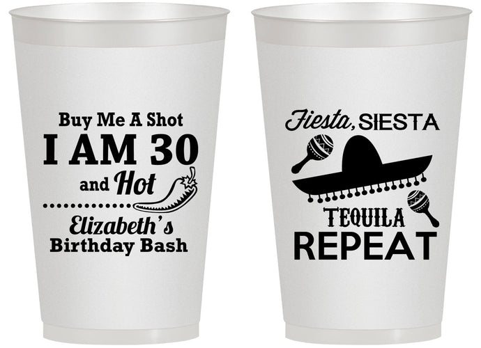 Personalized Birthday 14 oz Frosted Cups - 30th Fiesta Siesta Tequila | 20177