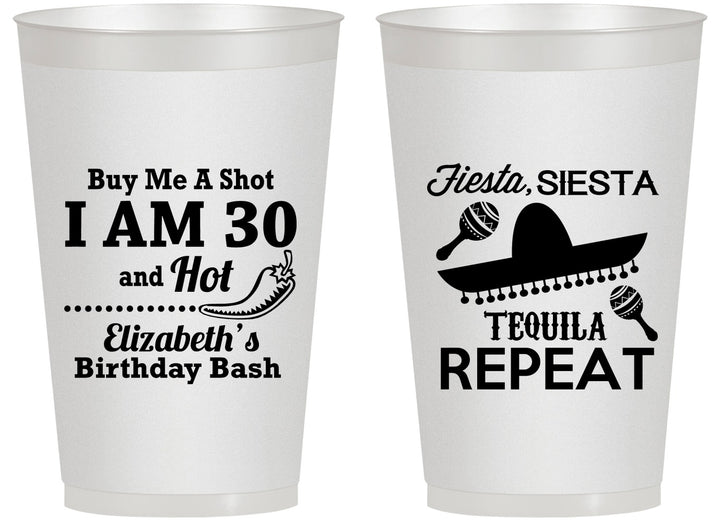Personalized Birthday 14 oz Frosted Cups - 30th Fiesta Siesta Tequila | 20177