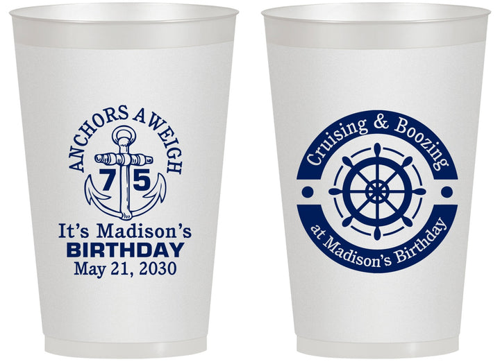 Personalized Birthday 14 oz Frosted Cups - 75th Nautical | 20178