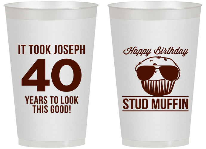 Personalized Birthday 14 oz Frosted Cups - 40th Stud Muffin | 20183
