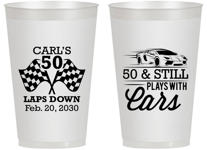 Personalized Birthday 14 oz Frosted Cups - 50th Race Car | 20187