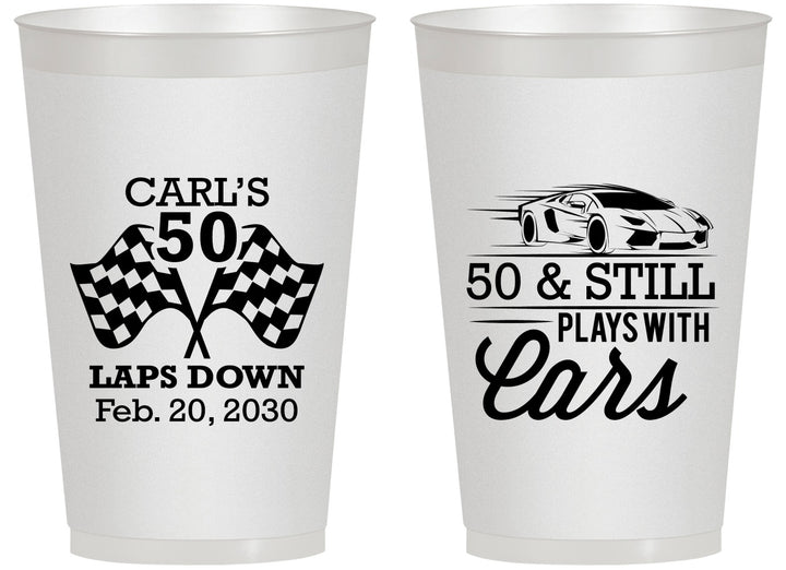 Personalized Birthday 14 oz Frosted Cups - 50th Race Car | 20187