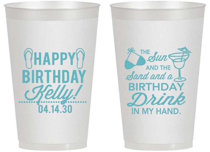Personalized Birthday 14 oz Frosted Cups - Sun Sand Drink Hand | 20202