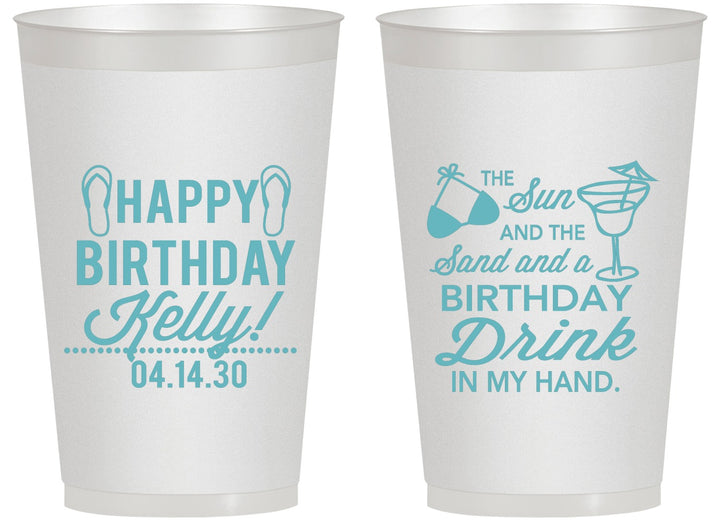 Personalized Birthday 14 oz Frosted Cups - Sun Sand Drink Hand | 20202