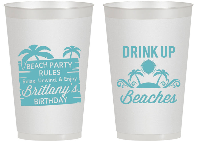Personalized Birthday 14 oz Frosted Cups - Drink Up Beaches | 20206