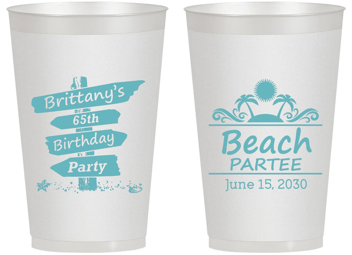 Personalized Birthday 14 oz Frosted Cups - 65th Beach | 20210