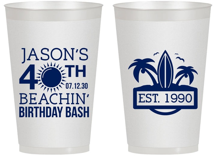 Personalized Birthday 14 oz Frosted Cups - 40th Beach | 20212