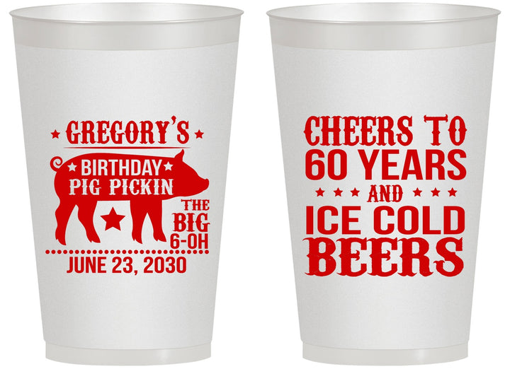 Personalized Birthday 14 oz Frosted Cups - 60th Barbeque Bbq | 20217