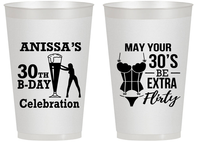 Personalized Birthday 14 oz Frosted Cups - 30th Flirty At Thirty | 20236