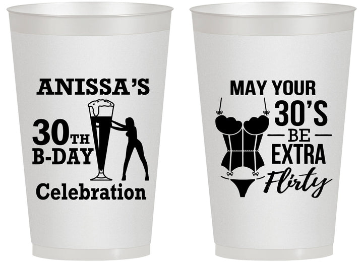 Personalized Birthday 14 oz Frosted Cups - 30th Flirty At Thirty | 20236