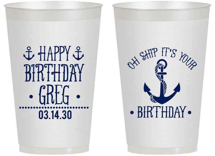 Personalized Birthday 14 oz Frosted Cups - Oh Ship Nautical | 20238
