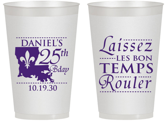Personalized Birthday 14 oz Frosted Cups - 25th Mardi Gras | 20245