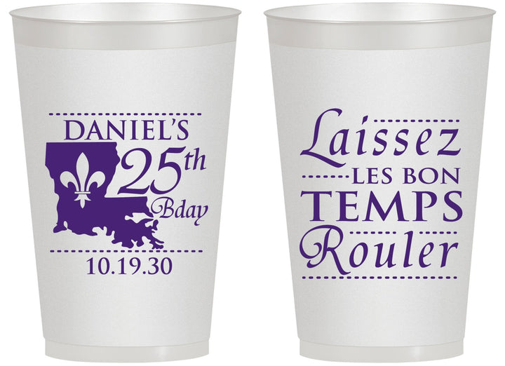 Personalized Birthday 14 oz Frosted Cups - 25th Mardi Gras | 20245