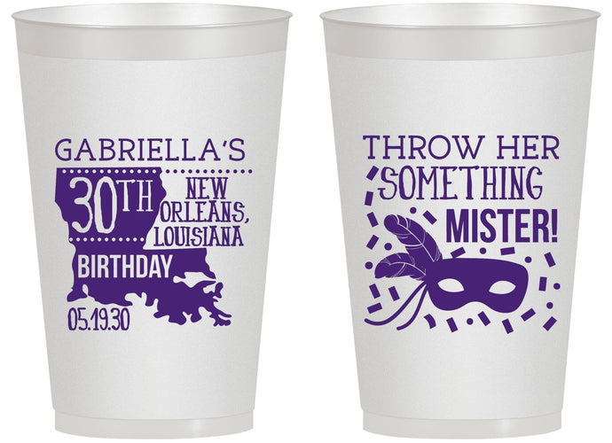 Personalized Birthday 14 oz Frosted Cups - 30th Mardi Gras | 20246
