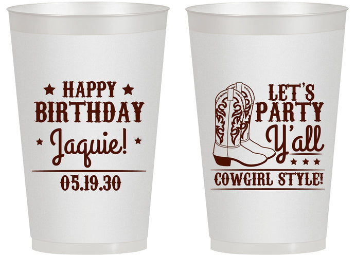Personalized Birthday 14 oz Frosted Cups - Cowgirl | 20260