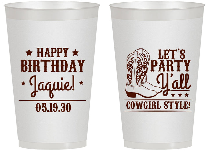 Personalized Birthday 14 oz Frosted Cups - Cowgirl | 20260