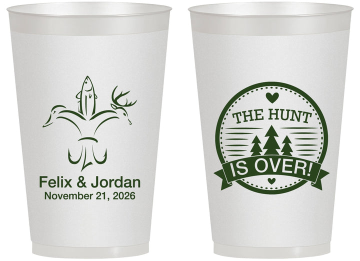 Personalized Wedding 14 oz Frosted Cups - The Hunt Is Over | 203